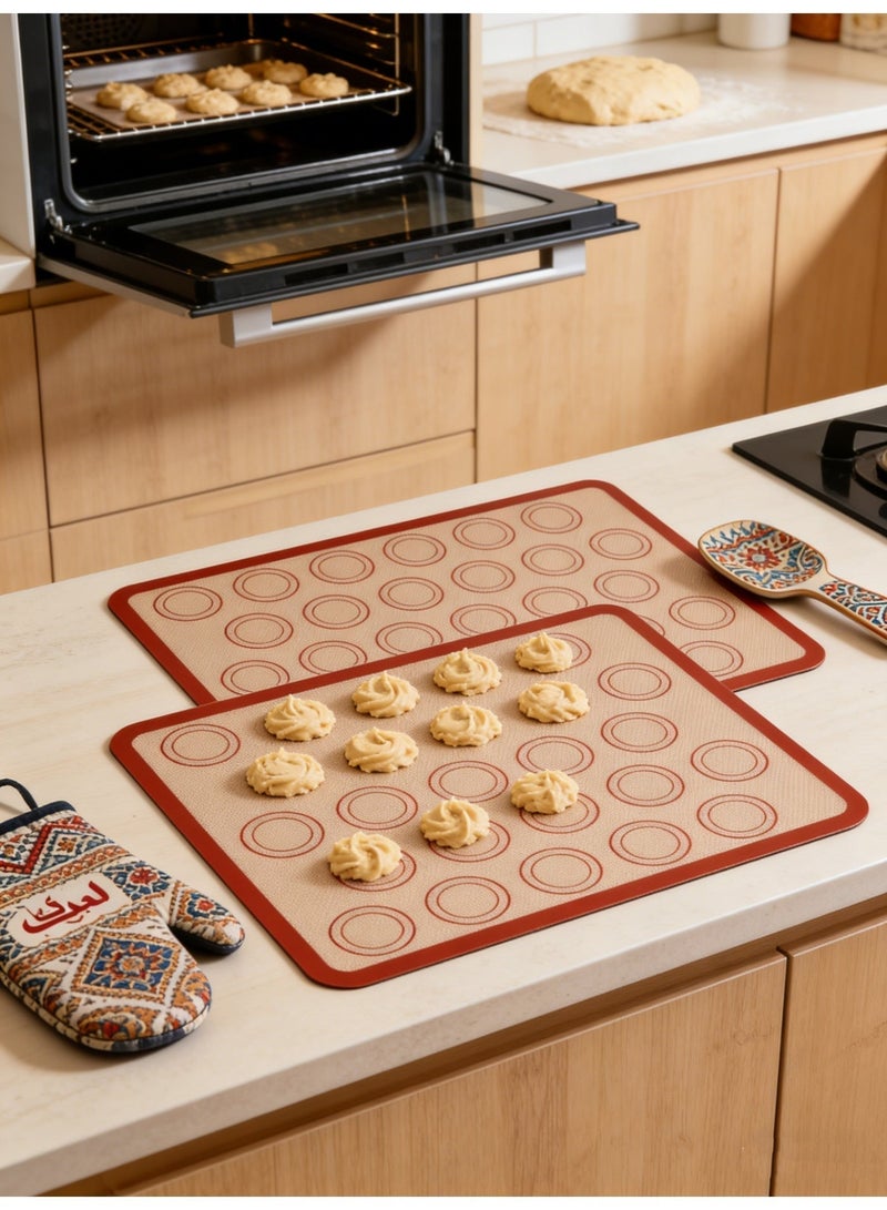 صحة هوم ٢ قطعة حصائر خبز من السيليكون - قابلة لإعادة الاستخدام، مقاومة للحرارة، حصائر ماكرون، غير لاصقة، للفرن وسهلة التنظيف للخبز الكيك والبسكويت - Image 2